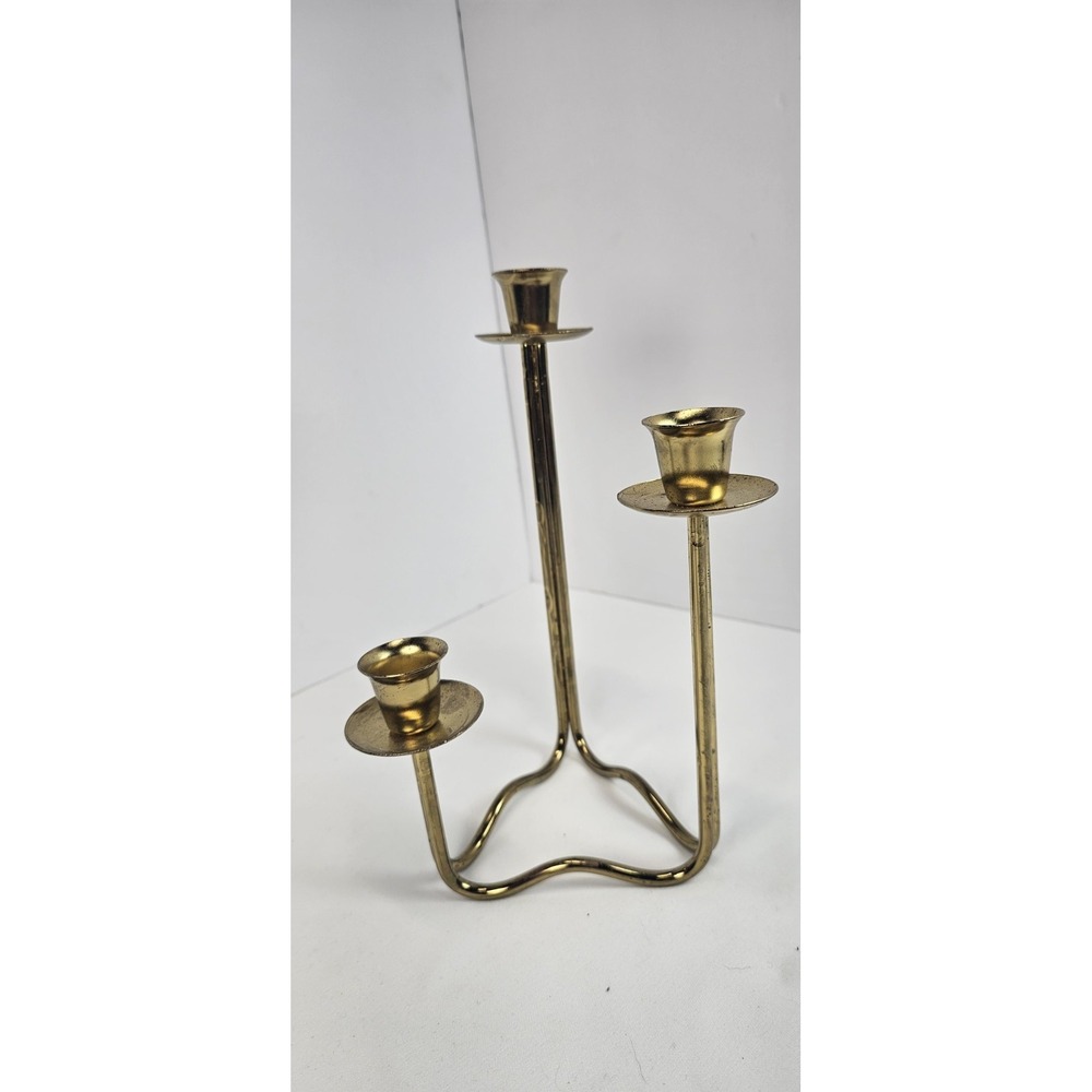 Vintage Brass 3 Arm Candelabra Candle Holder Mid Century Modern MCM 9 Inch